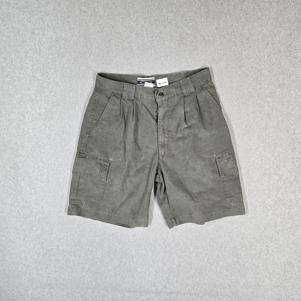 OP Ocean Pacific Men Shorts 32 Olive Green Cargo Pleated Twill Pockets 8" Inseam